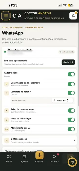 Tela real do Cortou Anotou — WhatsApp
